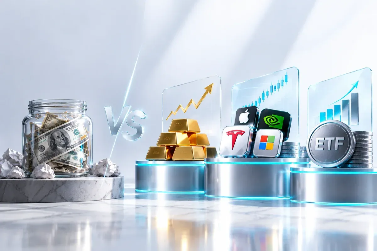 Comparison Idle Cash vs Gold, US Stocks, and ETFs